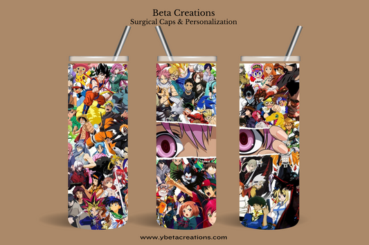 Anime tumbler, anime characters, skinny tumbler