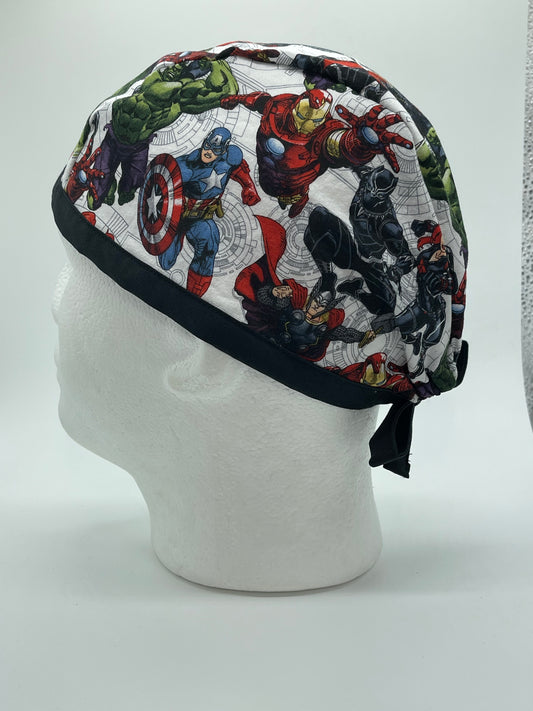 Marvel, hulk spider-Man, Iron Man, Thor fitted scrub cap. Men surgical scrub cap. Scrub caps for men.