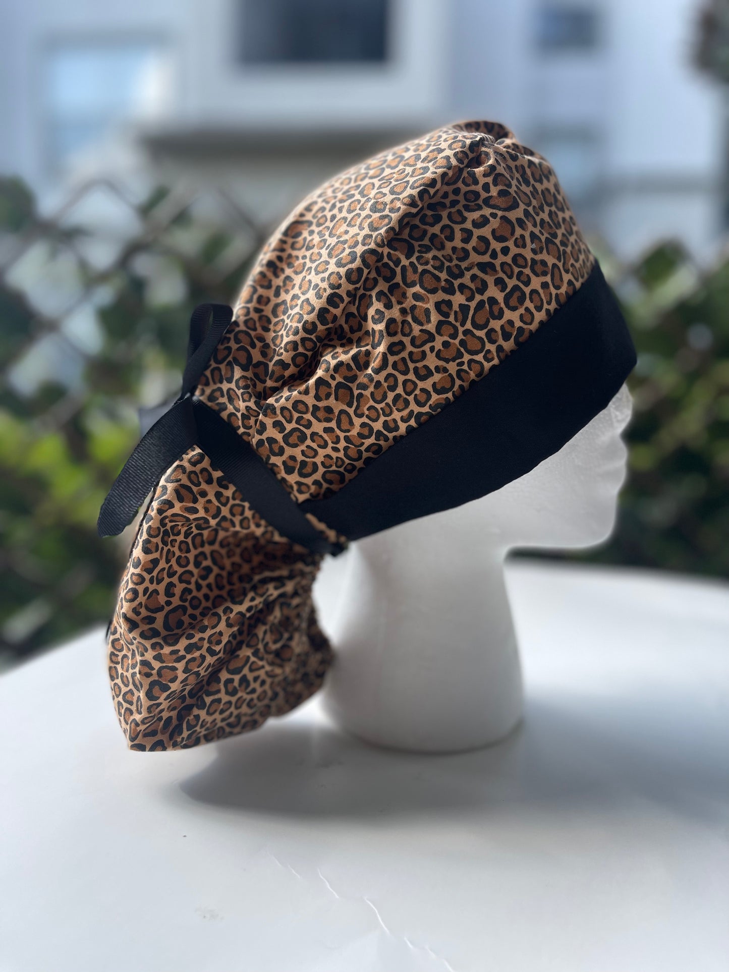 leopard ponytail scrub cap