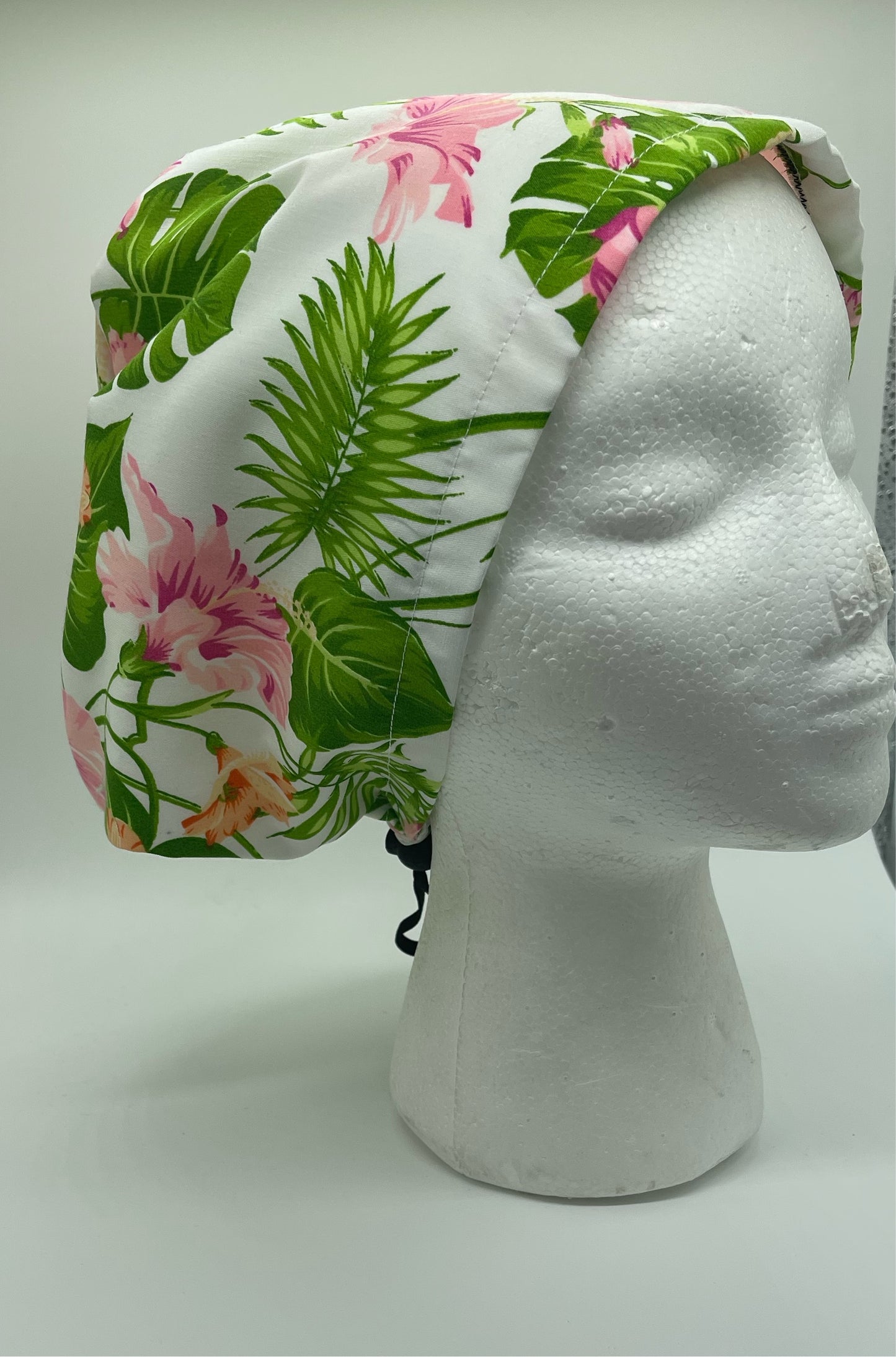 Women’s Euro scrub cap, floral surgical cap, hibiscus,