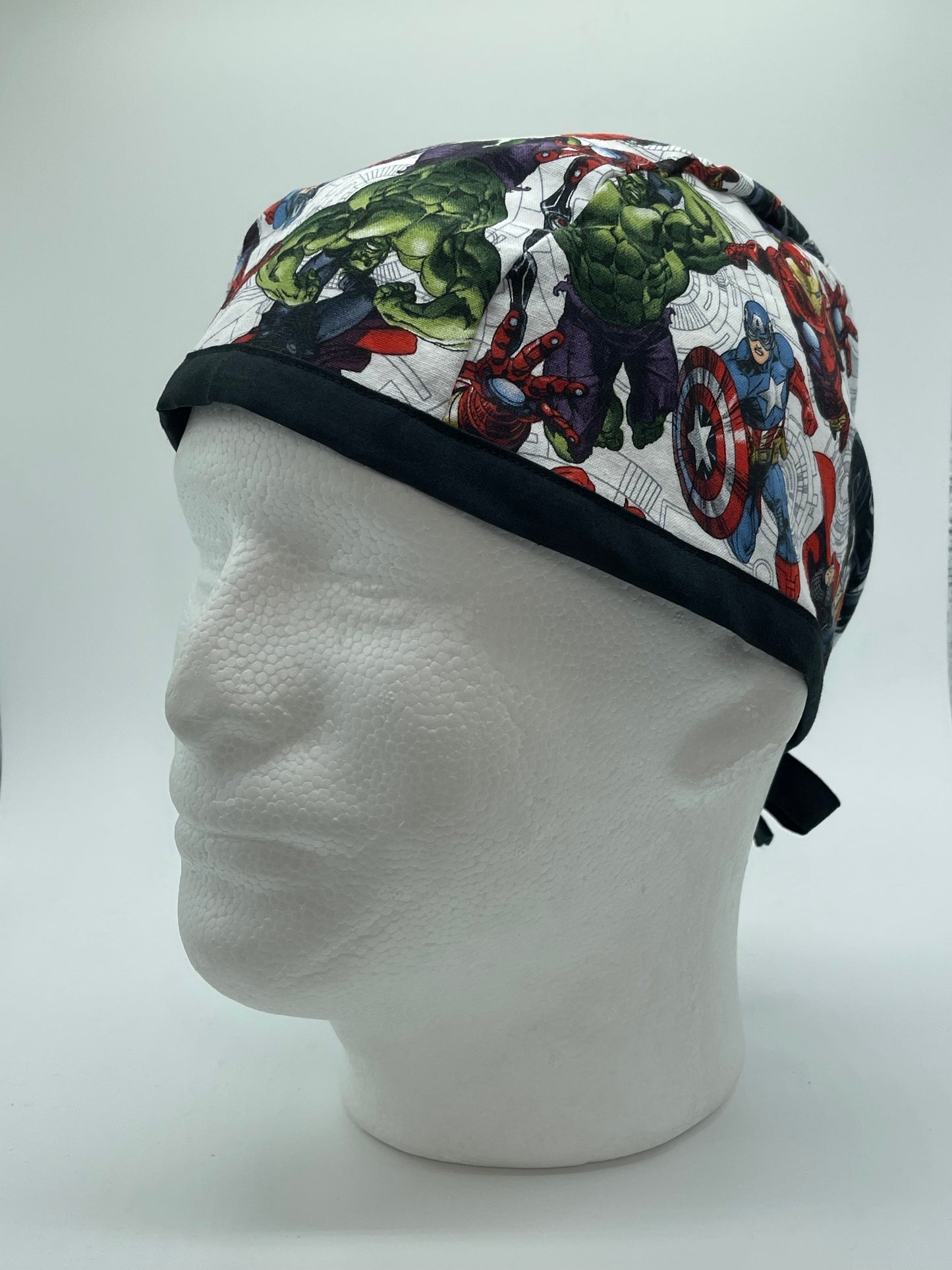 Marvel, hulk spider-Man, Iron Man, Thor fitted scrub cap. Men surgical scrub cap. Scrub caps for men.