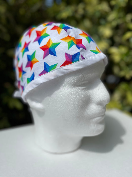 Pride surgical cap, rainbow stars, Surgeons surgical cap, mens scrub caps