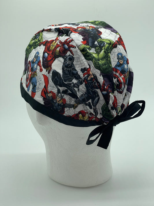 Marvel, hulk spider-Man, Iron Man, Thor fitted scrub cap. Men surgical scrub cap. Scrub caps for men.