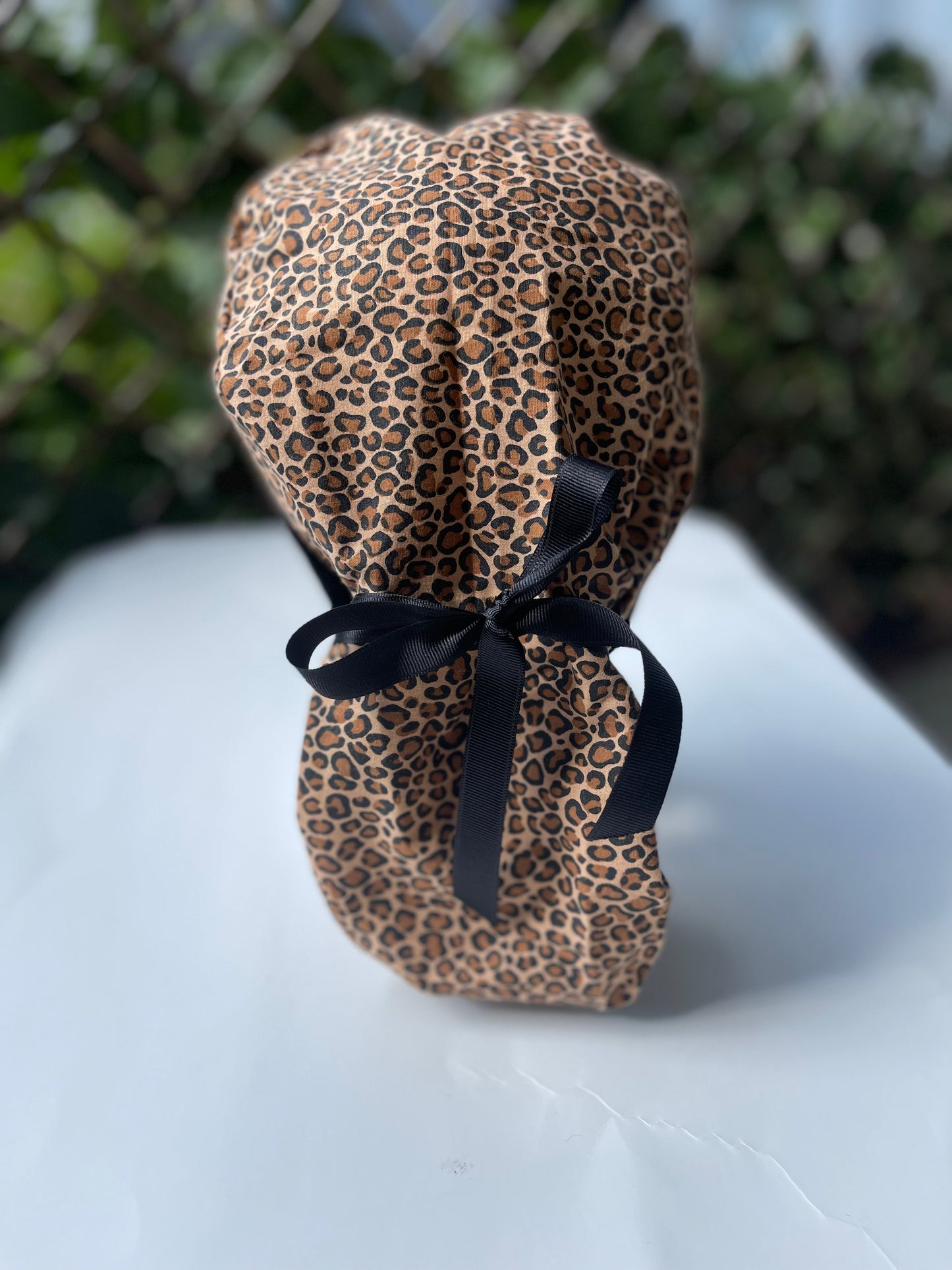 leopard ponytail scrub cap